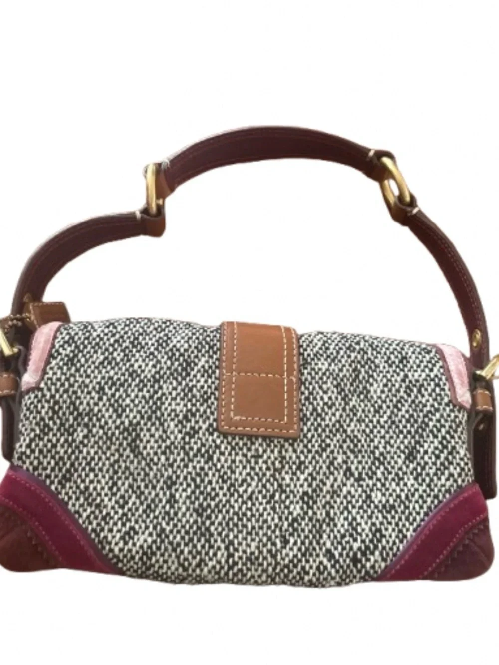 Coach Tweed Soho Demi Flap Shoulder Bag 8F01 Y2K Suede Bow Crystal